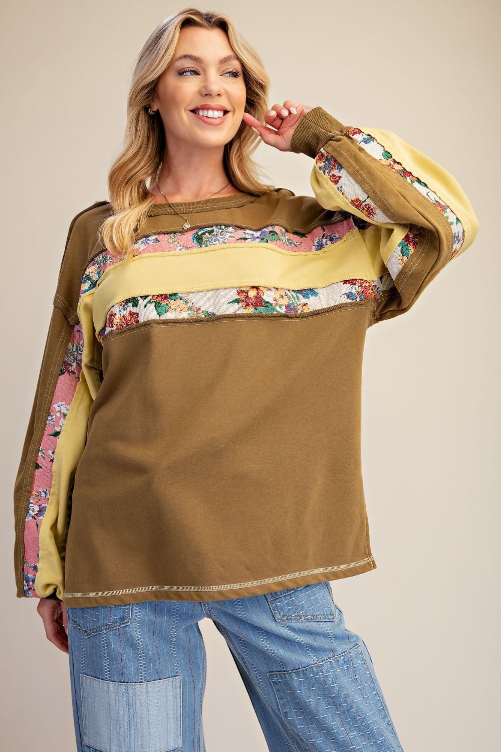 Print Mix Washed Terry Pullover