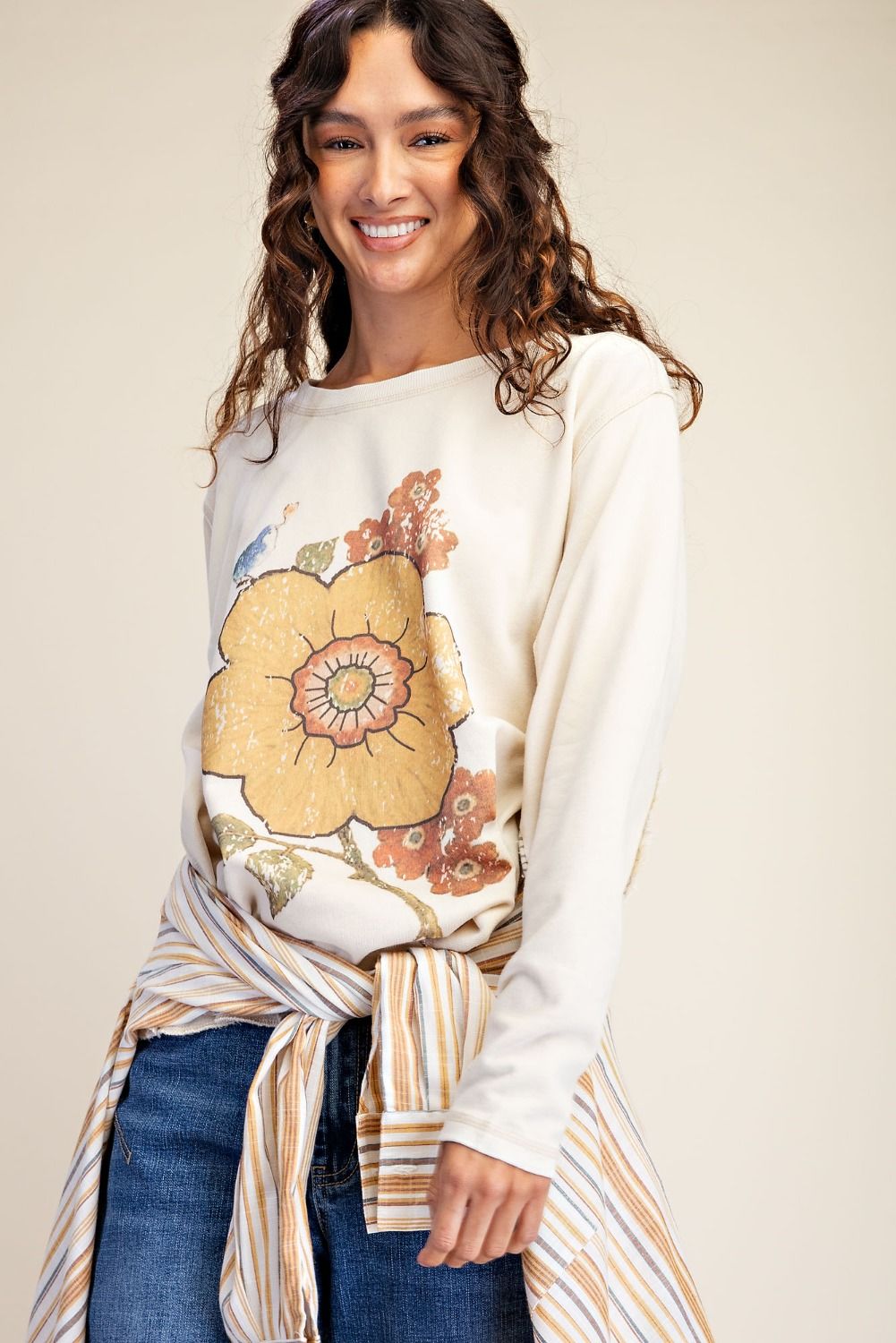 Floral Print Washed Cotton Knit Top