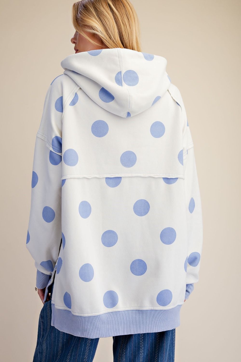 Polka Dot Printed Terry Hooded Pullover