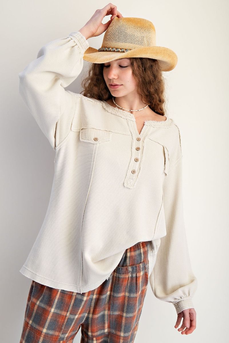 Textured Thermal Washed Henely Top