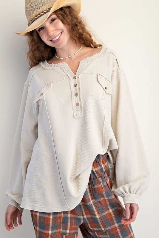 Textured Thermal Washed Henely Top