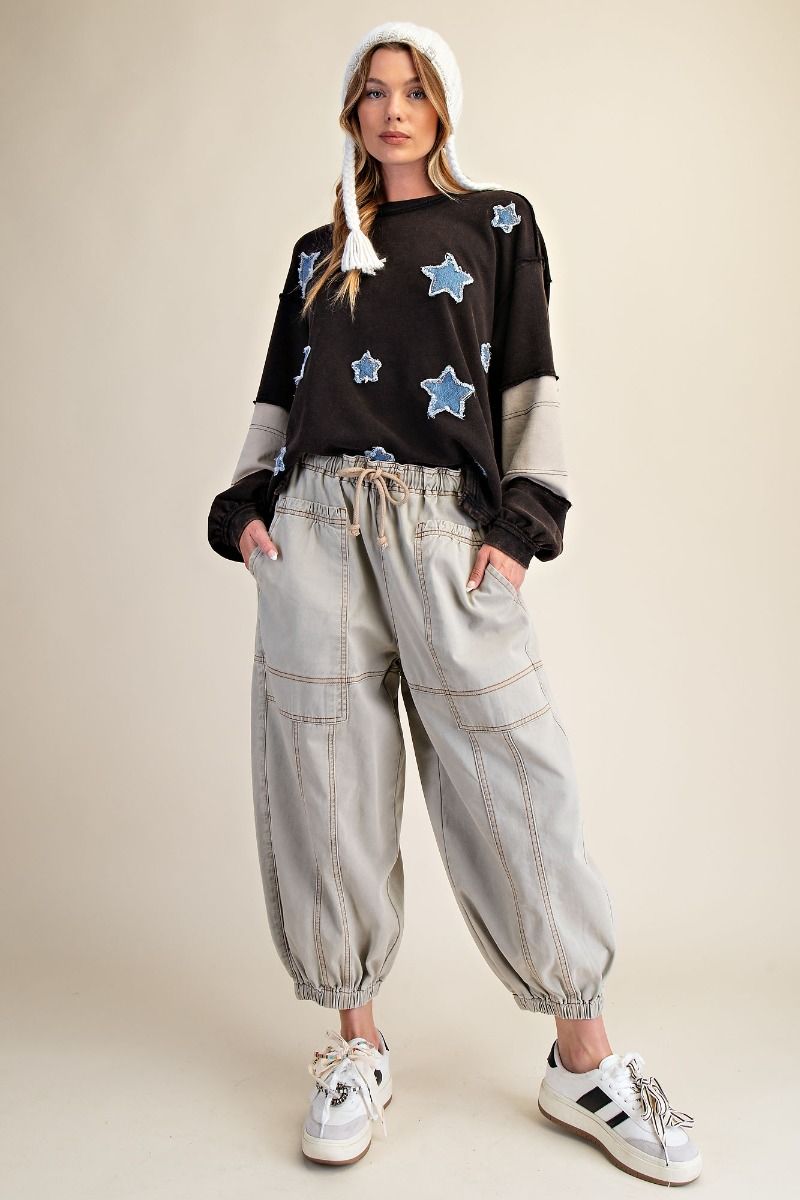 Star Patch Detailing Washed Terry Pullover
