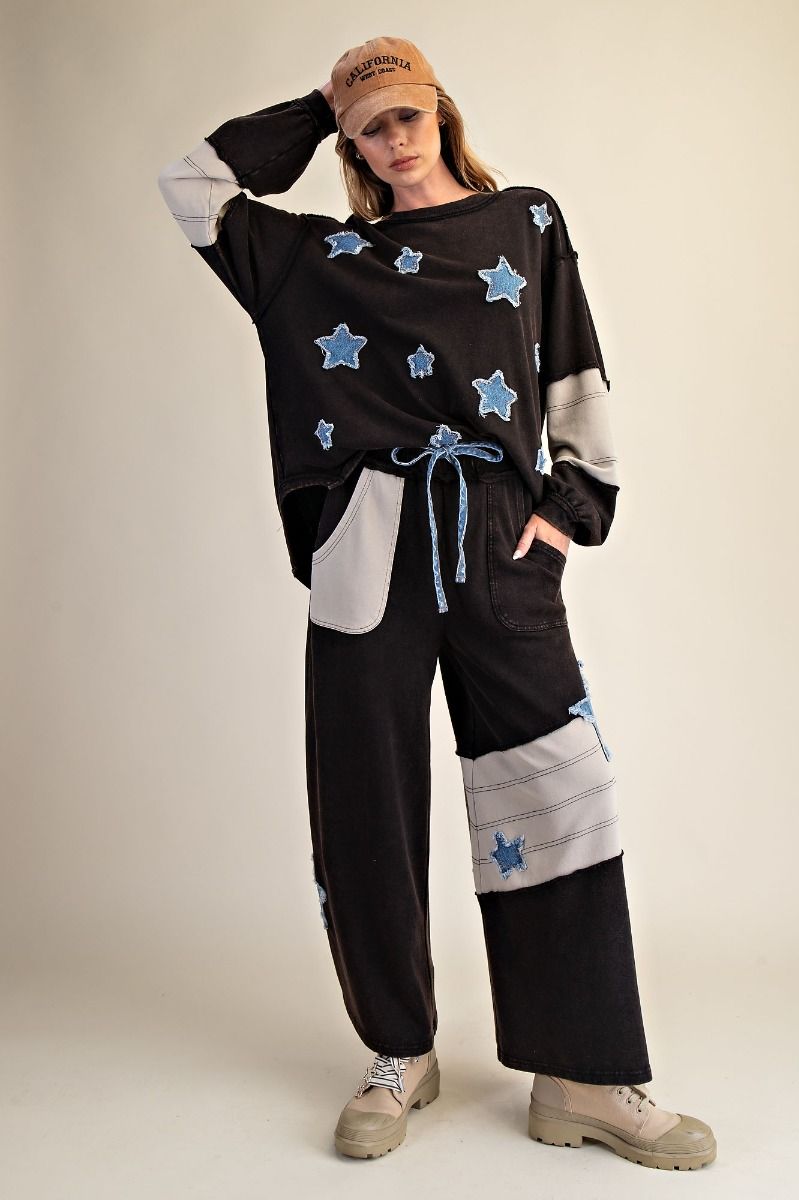 Star Patch Detailing Washed Terry Pullover
