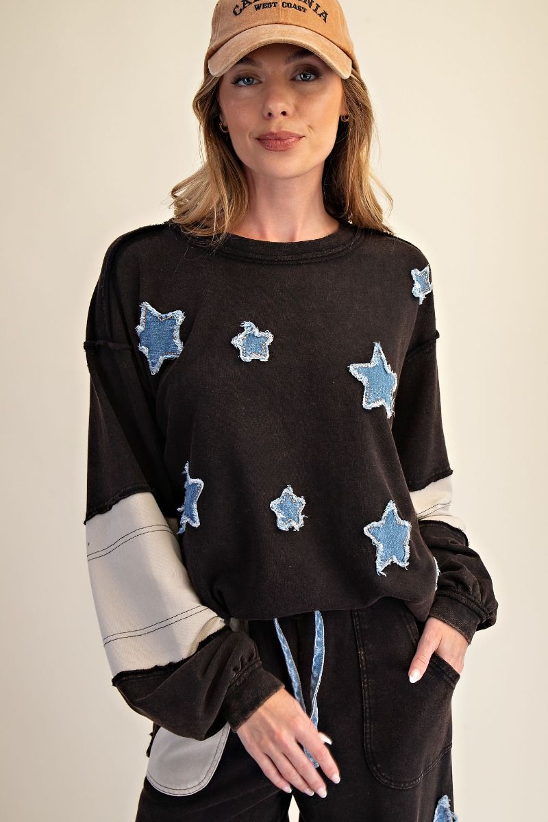 Star Patch Detailing Washed Terry Pullover