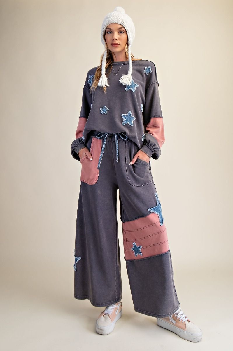 Star Patch Detailing Washed Terry Pullover