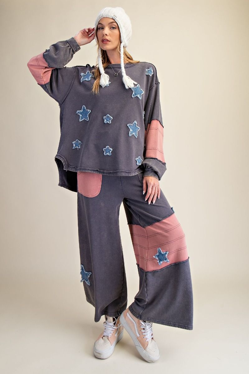 Star Patch Detailing Washed Terry Pullover