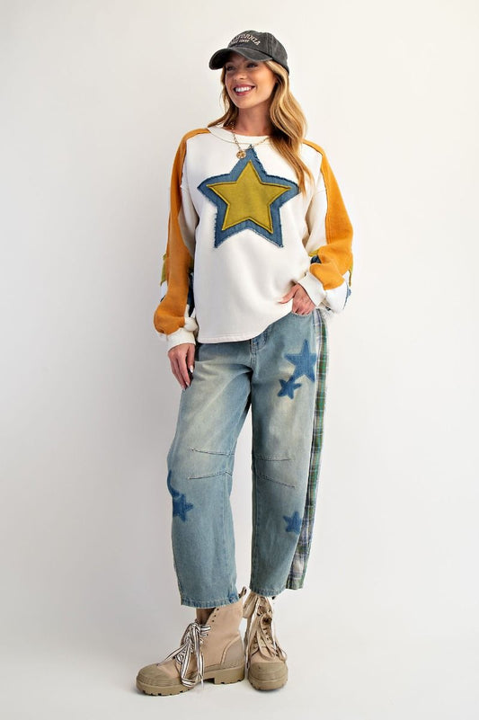 Star Patch Front Soft Washed Fleece Pullover