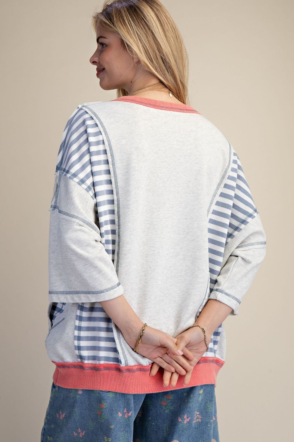 USA Patch Front Stripe Mix Washed Terry Pullover
