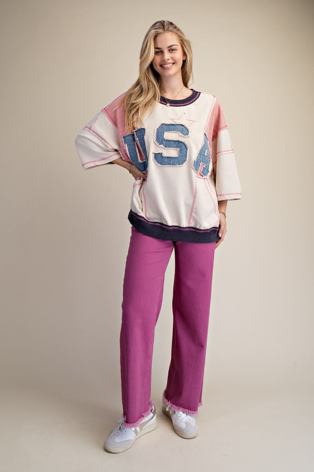 USA Patch Front Stripe Mix Washed Terry Pullover