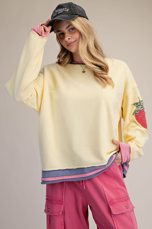 Strawberry Patch Washed Terry Pullover