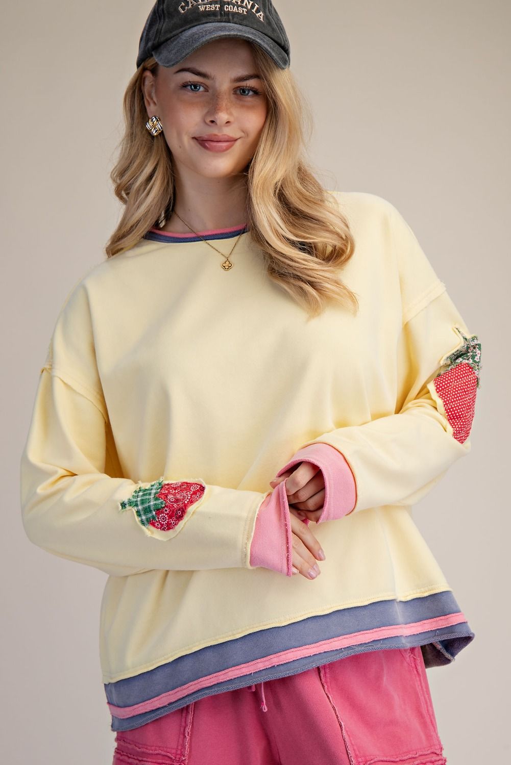 Strawberry Patch Washed Terry Pullover