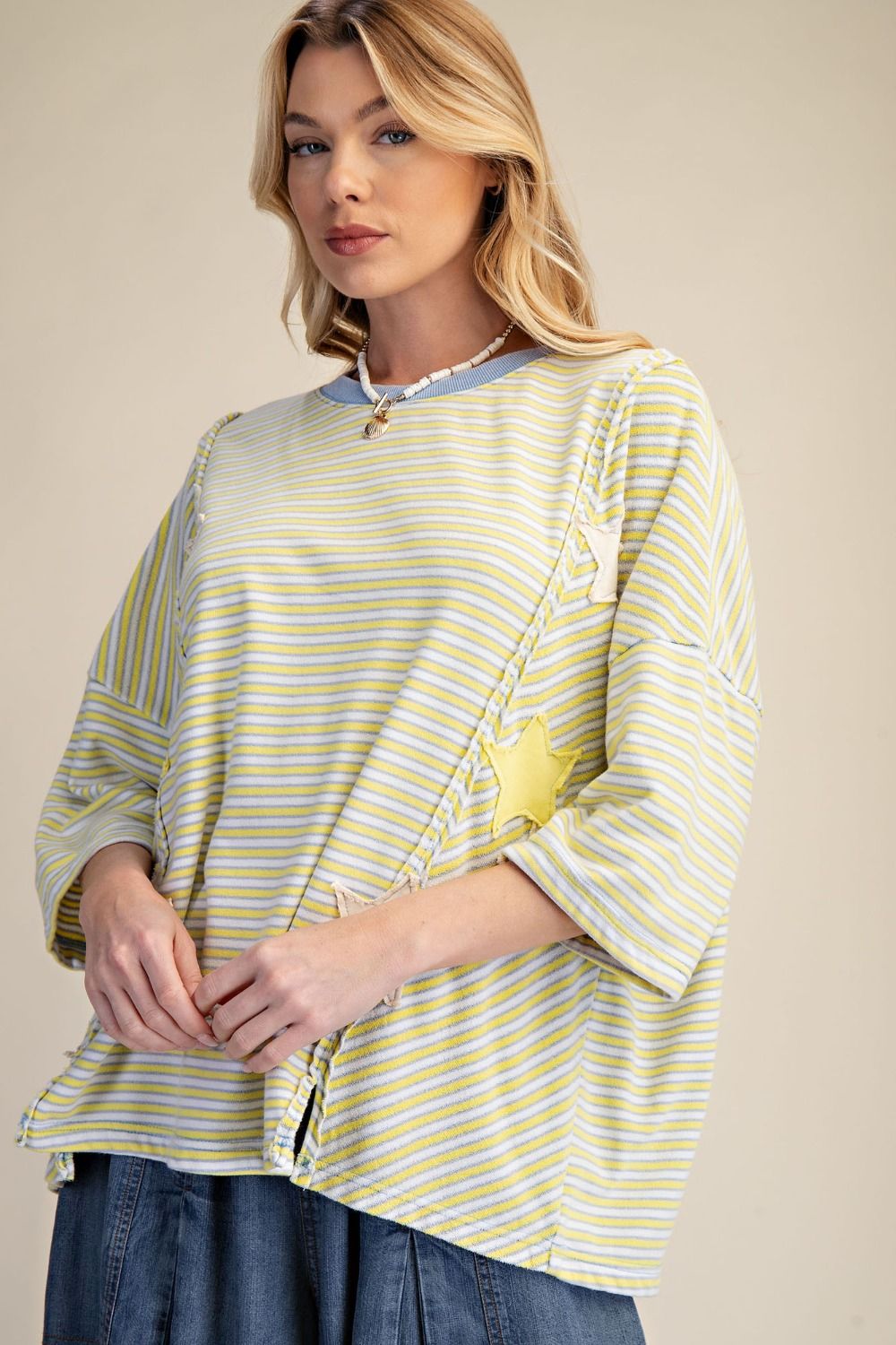 Striped Star Patch Detailing Washed Top
