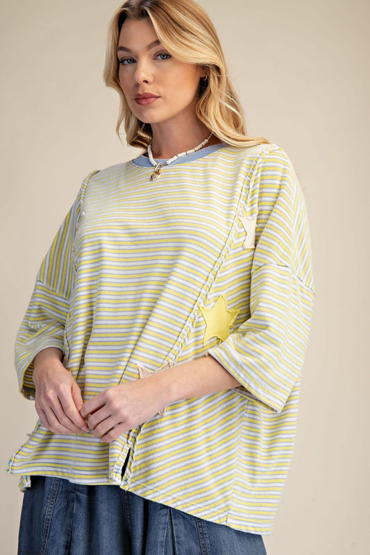 Striped Star Patch Detailing Washed Top