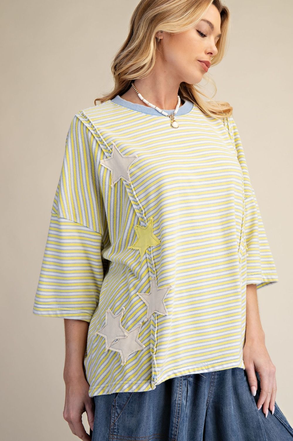 Striped Star Patch Detailing Washed Top