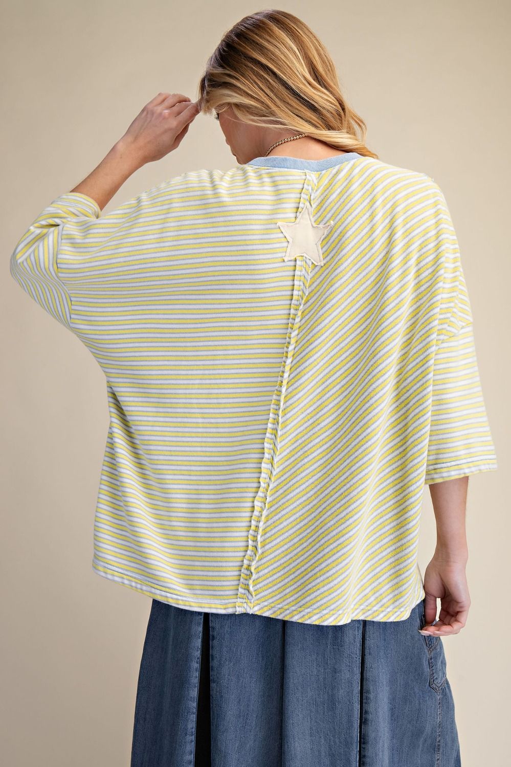 Striped Star Patch Detailing Washed Top