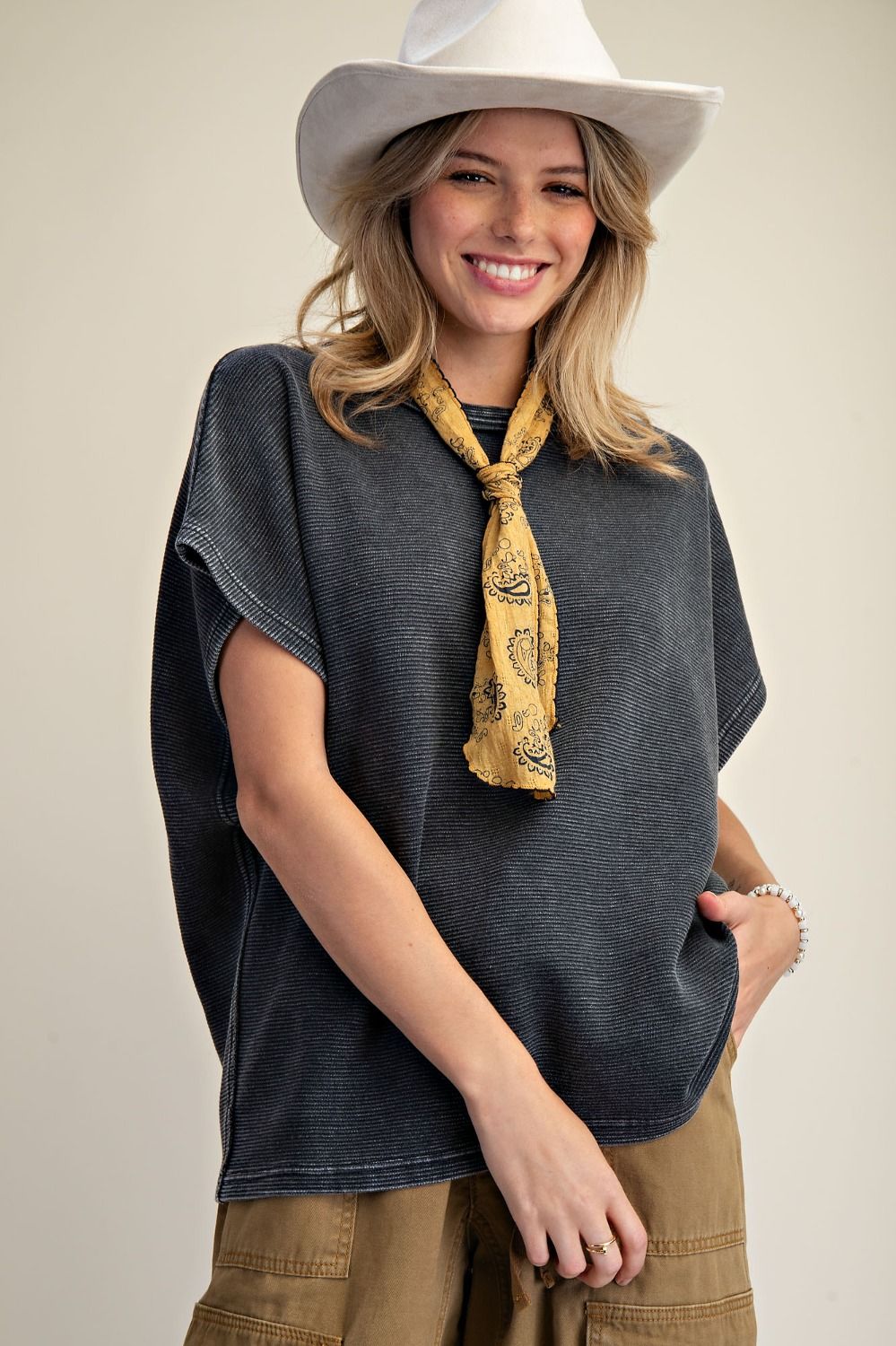 Drop Shoulder Textured Washed Top