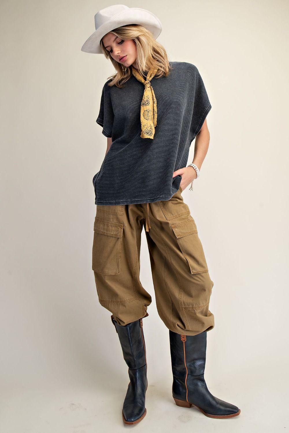 Drop Shoulder Textured Washed Top