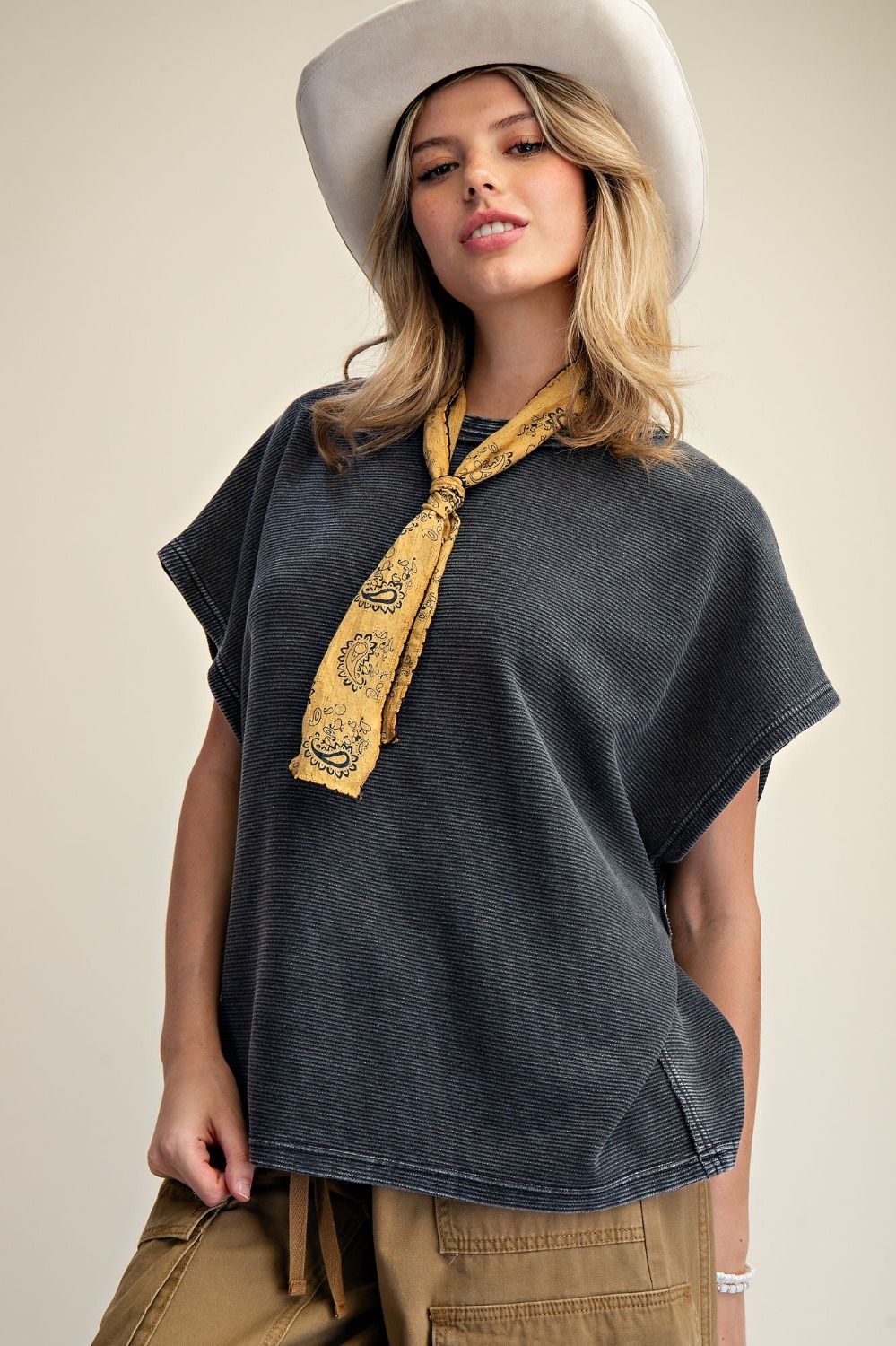 Drop Shoulder Textured Washed Top