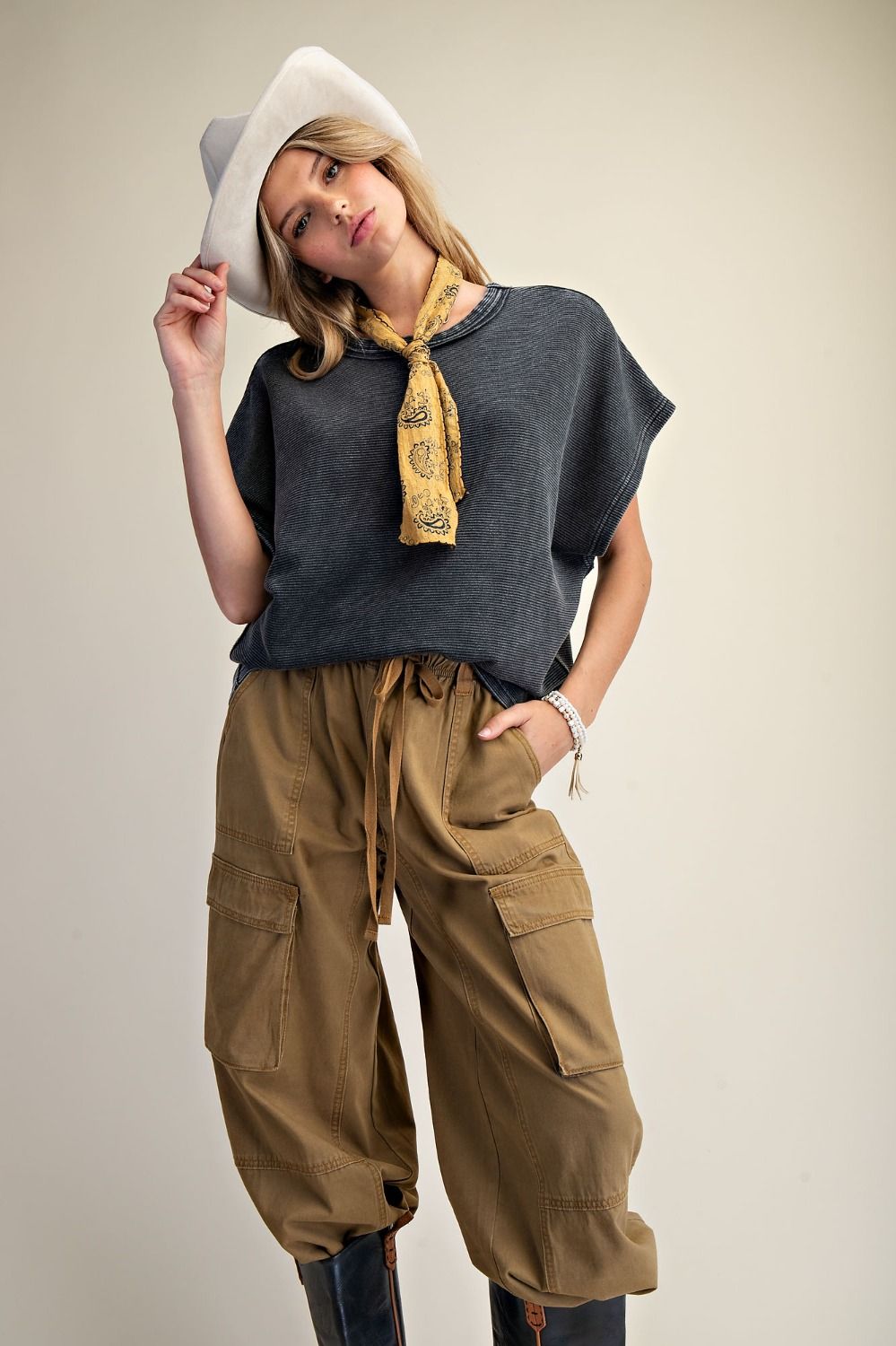 Drop Shoulder Textured Washed Top