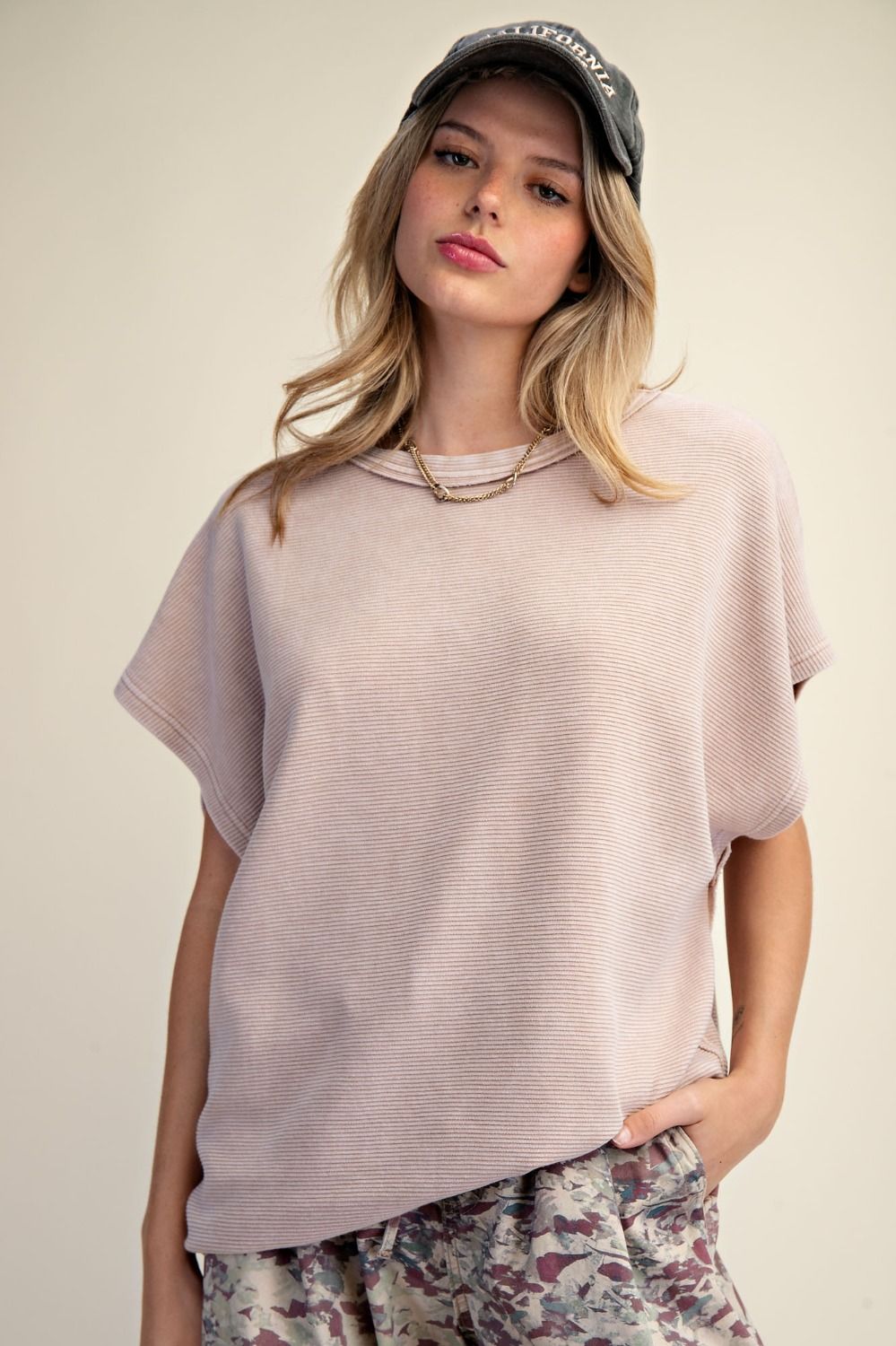 Drop Shoulder Textured Washed Top