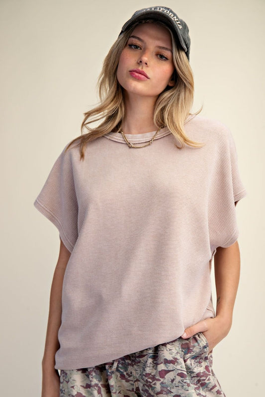 Drop Shoulder Textured Washed Top