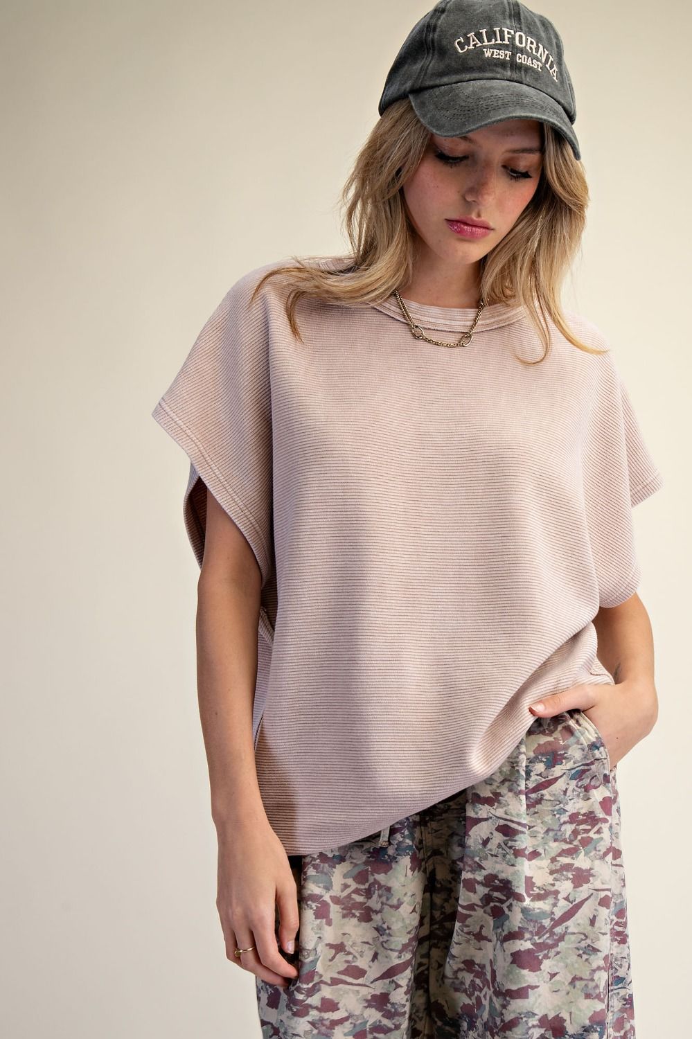 Drop Shoulder Textured Washed Top