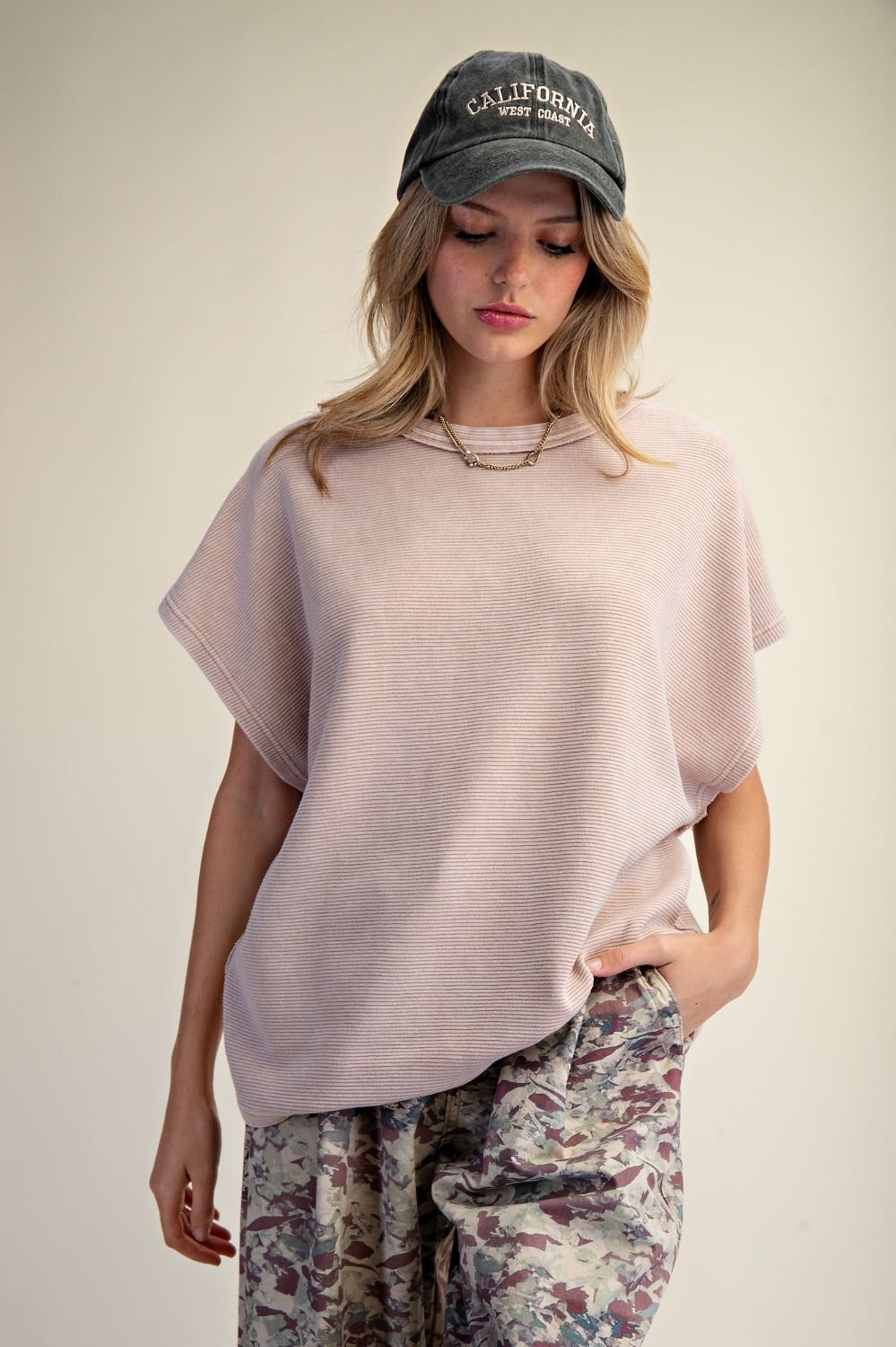 Drop Shoulder Textured Washed Top