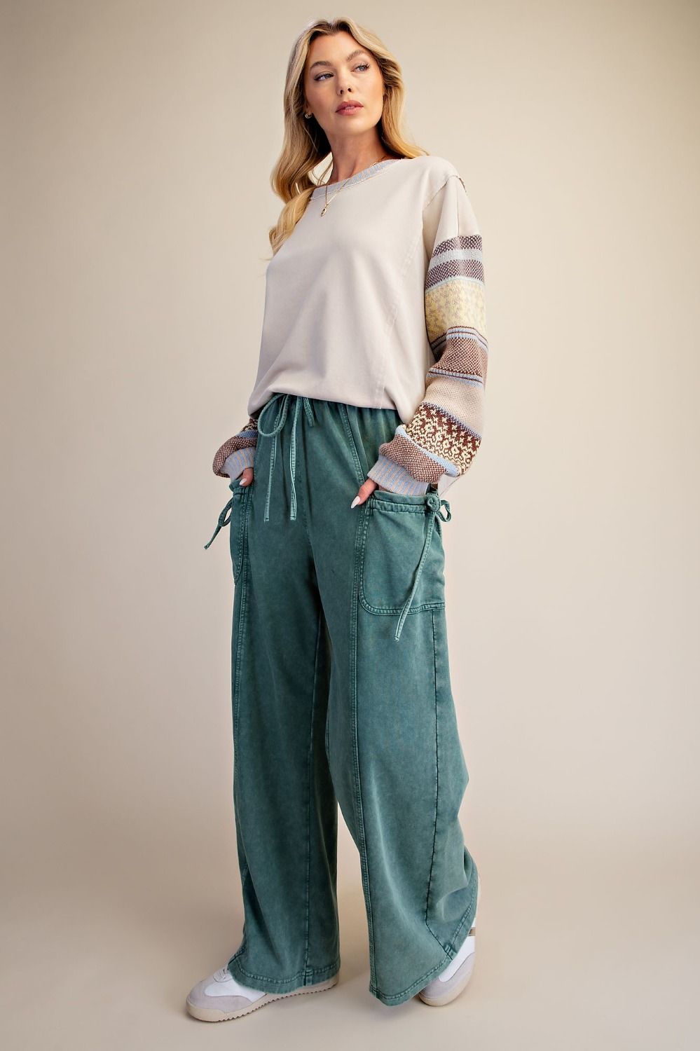 Multi Thread Knitted Long Sleeve Washed Terry Pullover