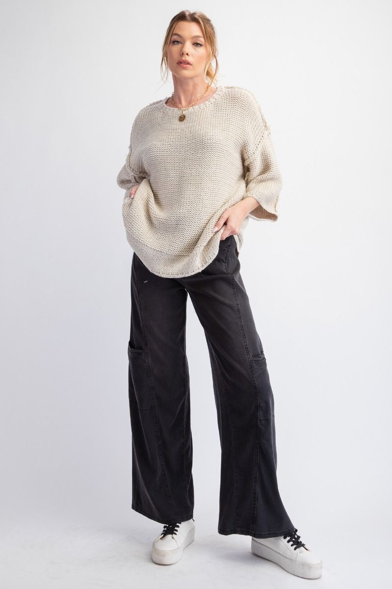 3/4 Sleeves Boxy Sweater Top
