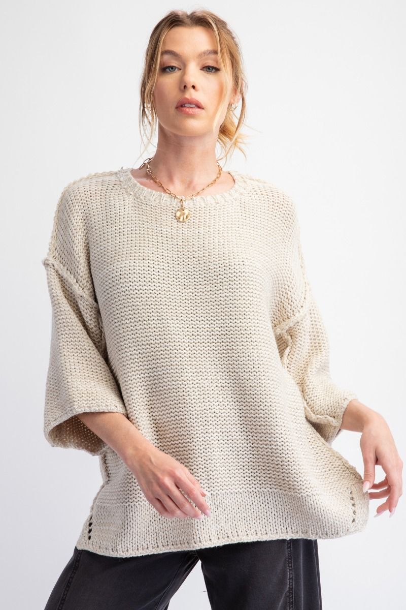 3/4 Sleeves Boxy Sweater Top