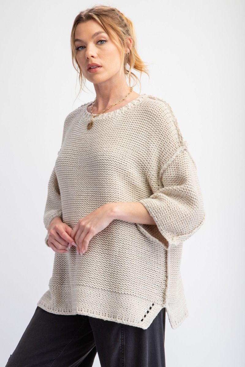 3/4 Sleeves Boxy Sweater Top