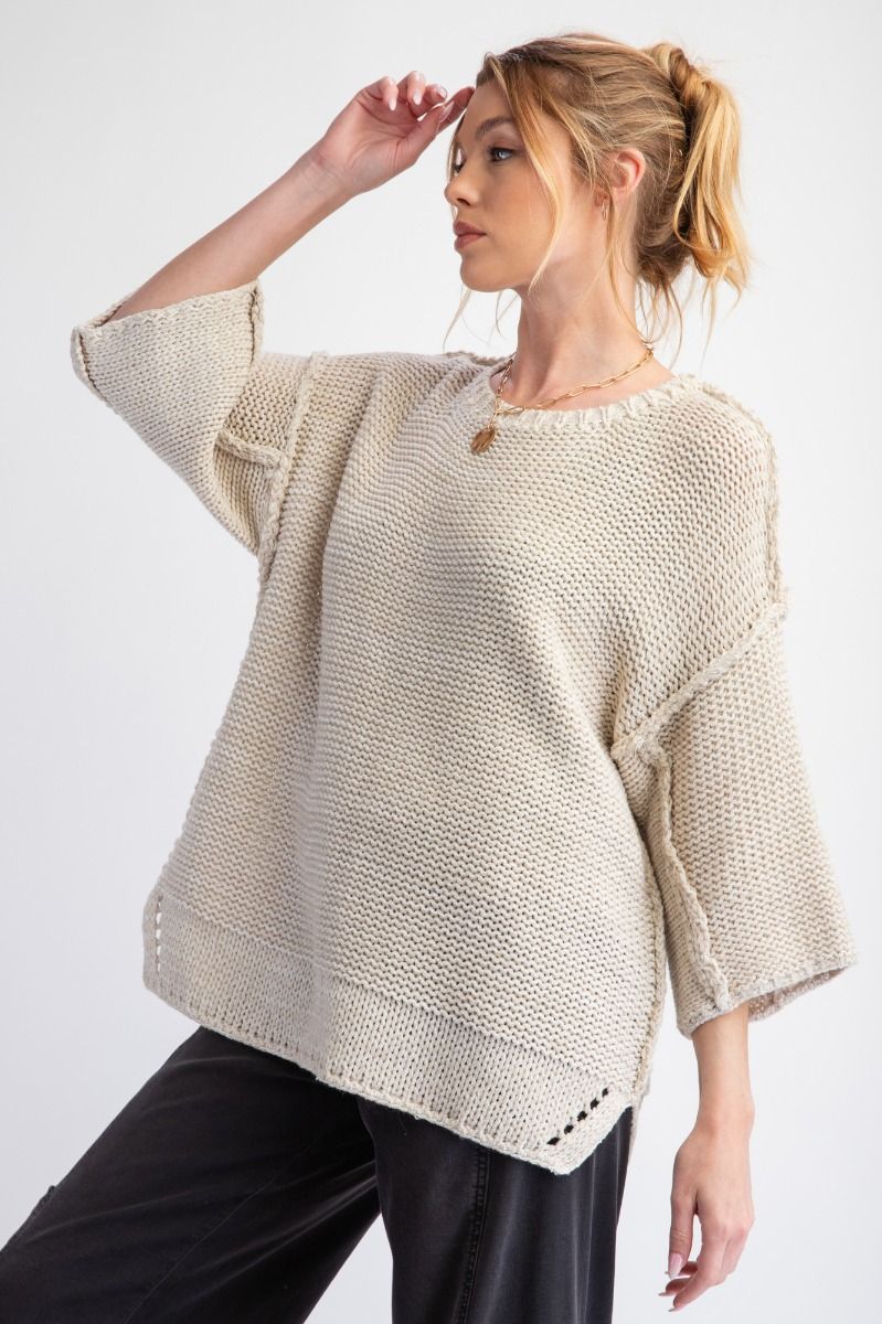3/4 Sleeves Boxy Sweater Top