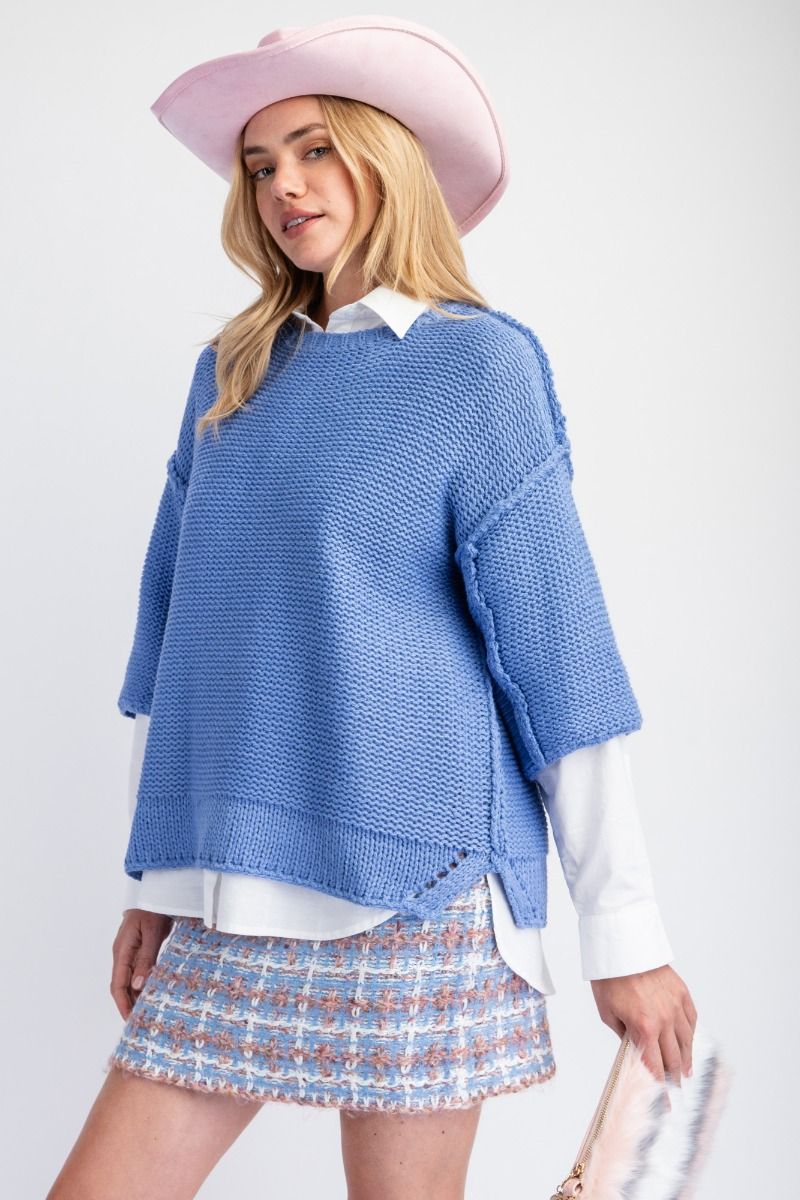 3/4 Sleeves Boxy Sweater Top