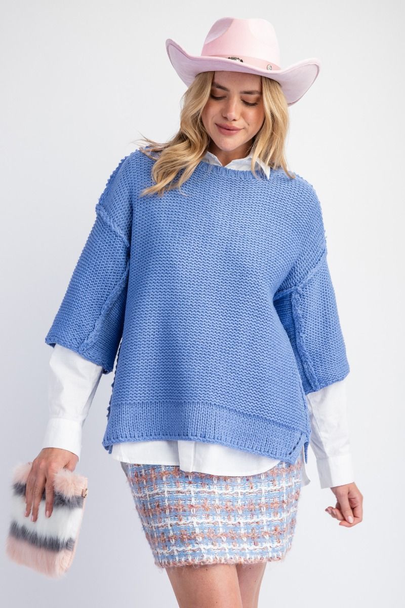 3/4 Sleeves Boxy Sweater Top