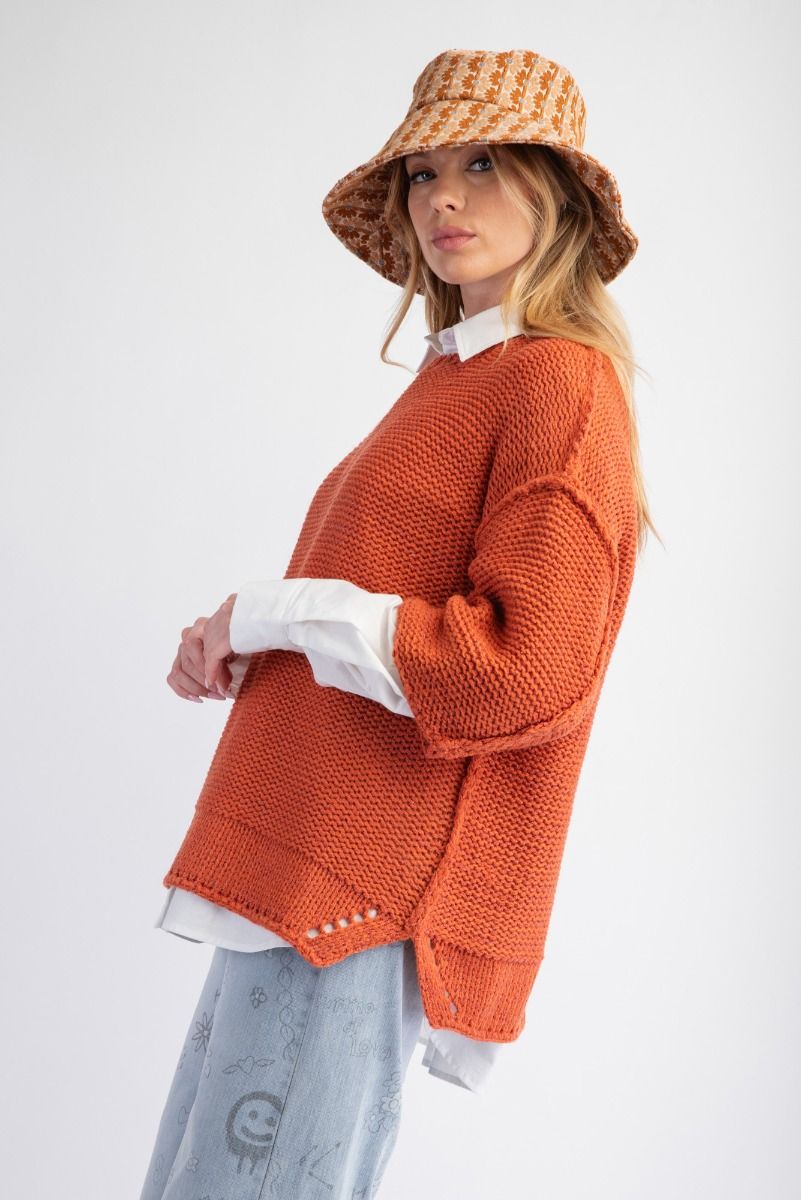 3/4 Sleeves Boxy Sweater Top