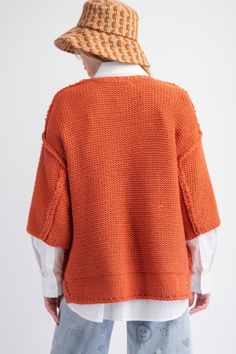 3/4 Sleeves Boxy Sweater Top