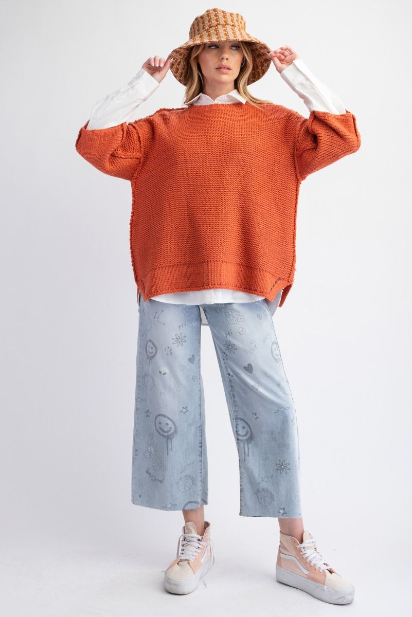 3/4 Sleeves Boxy Sweater Top