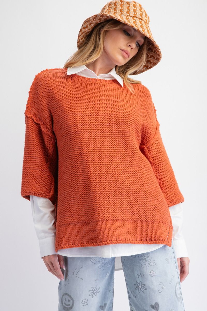 3/4 Sleeves Boxy Sweater Top