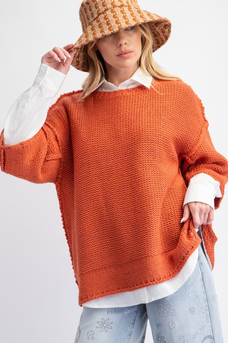3/4 Sleeves Boxy Sweater Top