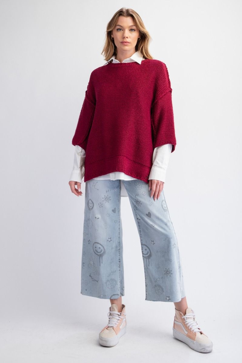 3/4 Sleeves Boxy Sweater Top