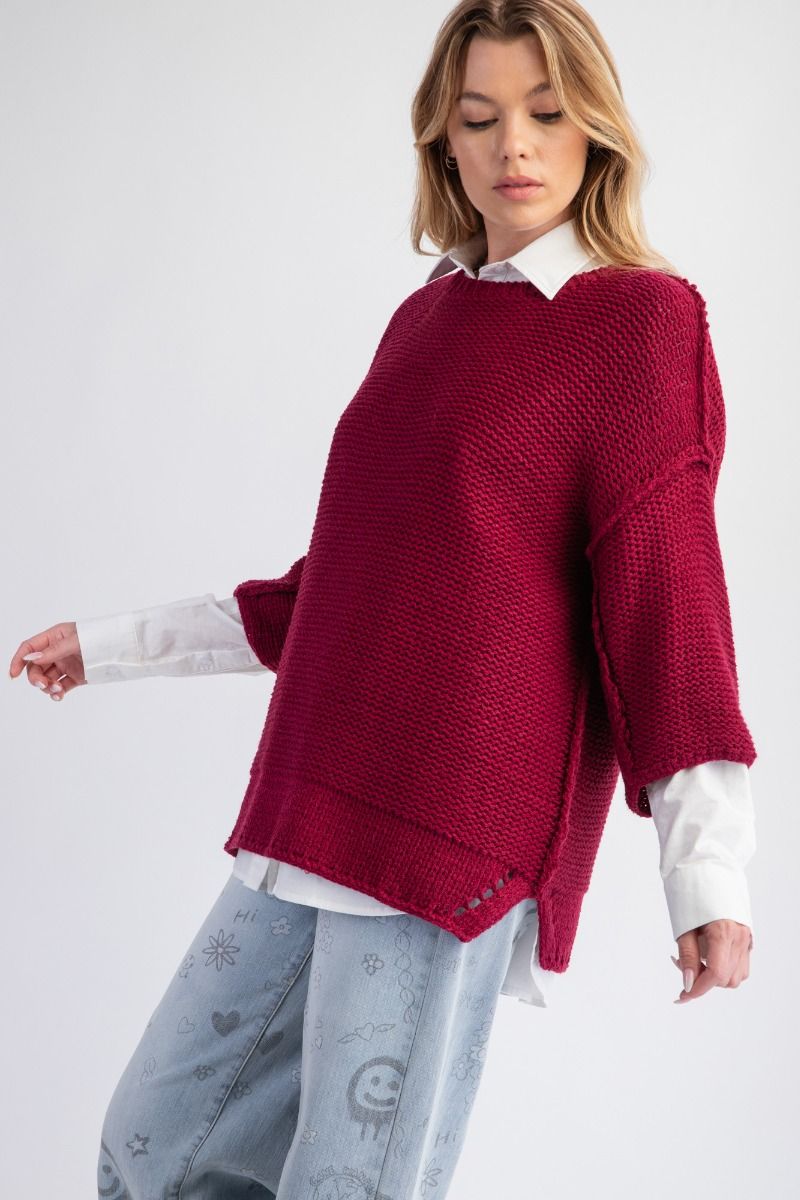 3/4 Sleeves Boxy Sweater Top