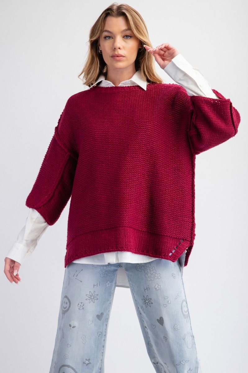 3/4 Sleeves Boxy Sweater Top