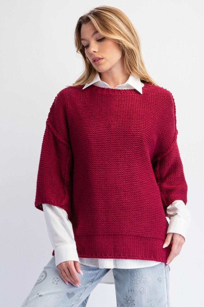 3/4 Sleeves Boxy Sweater Top