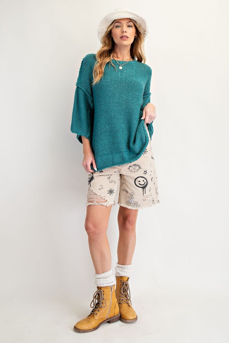 3/4 Sleeves Boxy Sweater Top