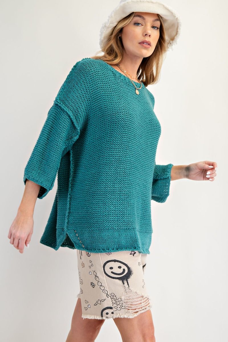3/4 Sleeves Boxy Sweater Top