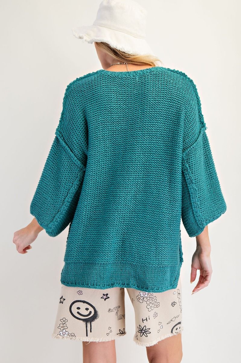 3/4 Sleeves Boxy Sweater Top