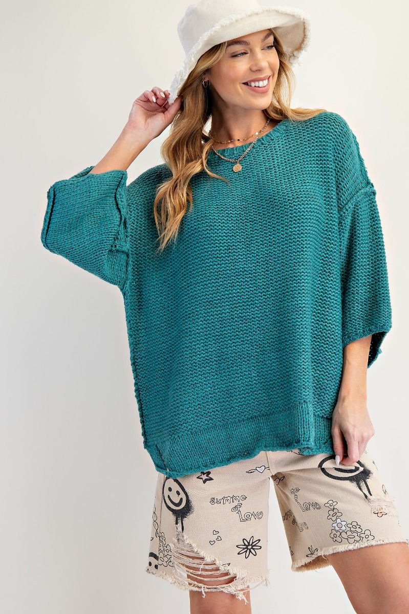 3/4 Sleeves Boxy Sweater Top