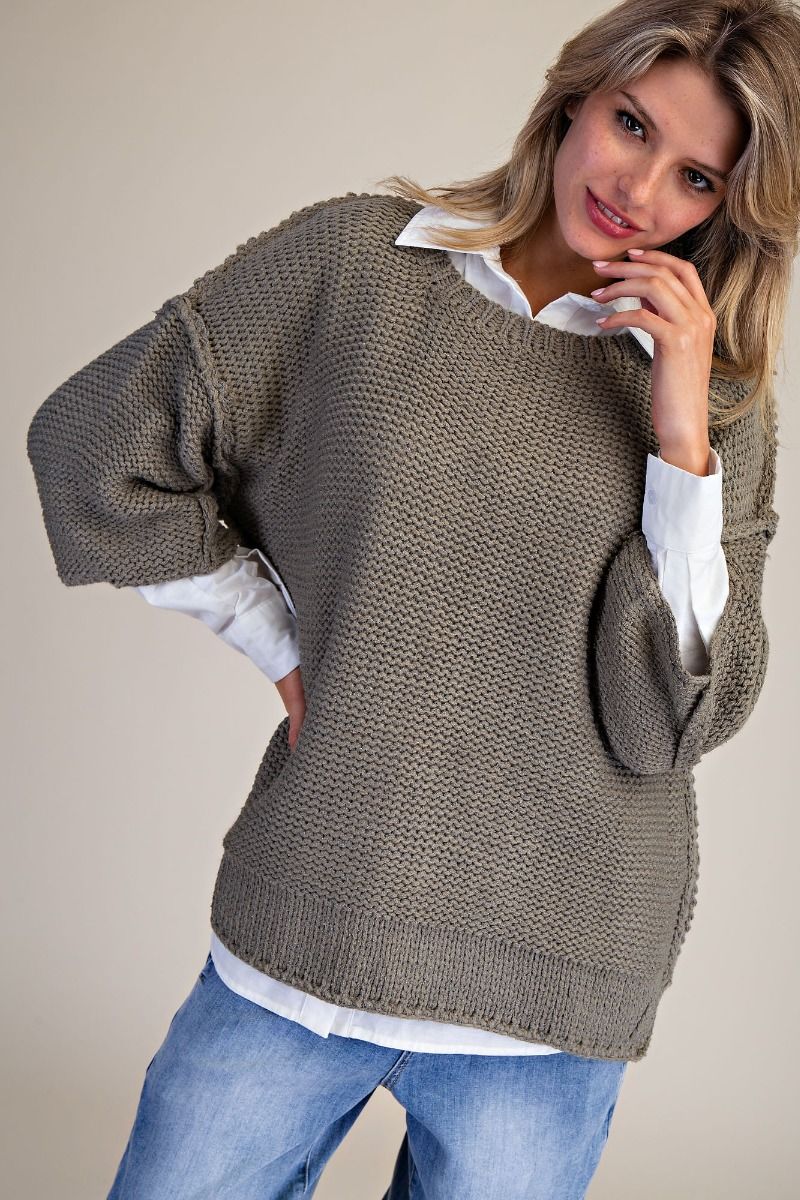 3/4 Sleeves Boxy Sweater Top