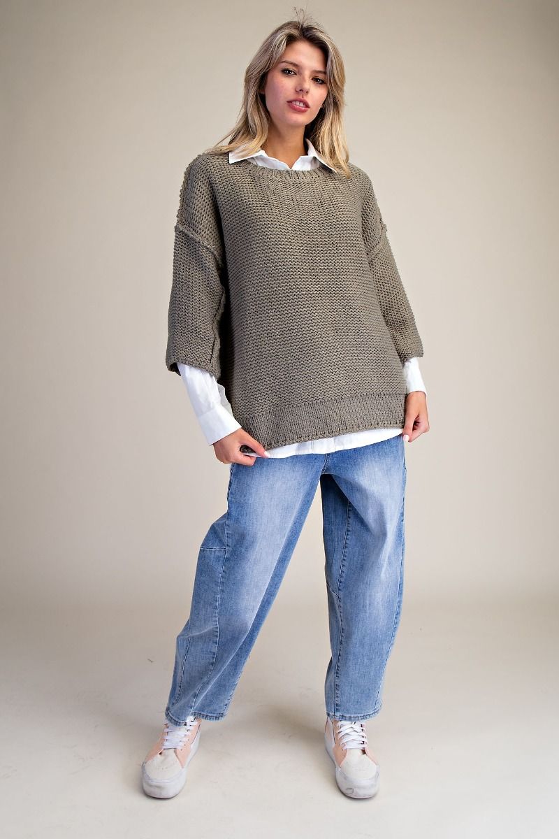 3/4 Sleeves Boxy Sweater Top