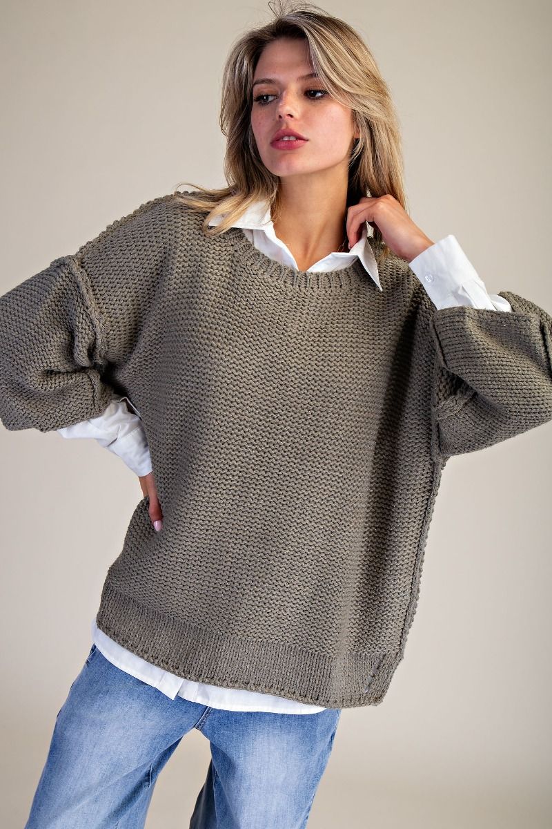 3/4 Sleeves Boxy Sweater Top